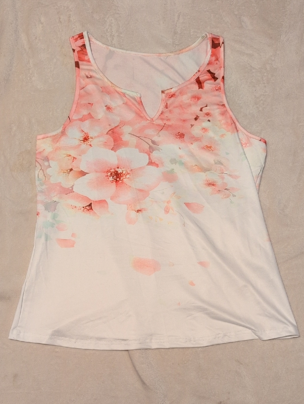 Floral Print Notch Neck Tank Top - Pink/White Size XL